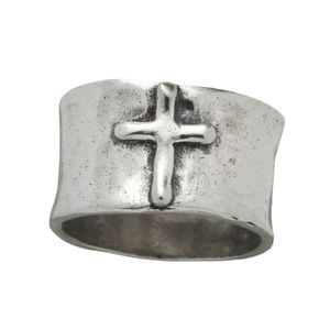 Silver Unisex Ring with Embossed Cross